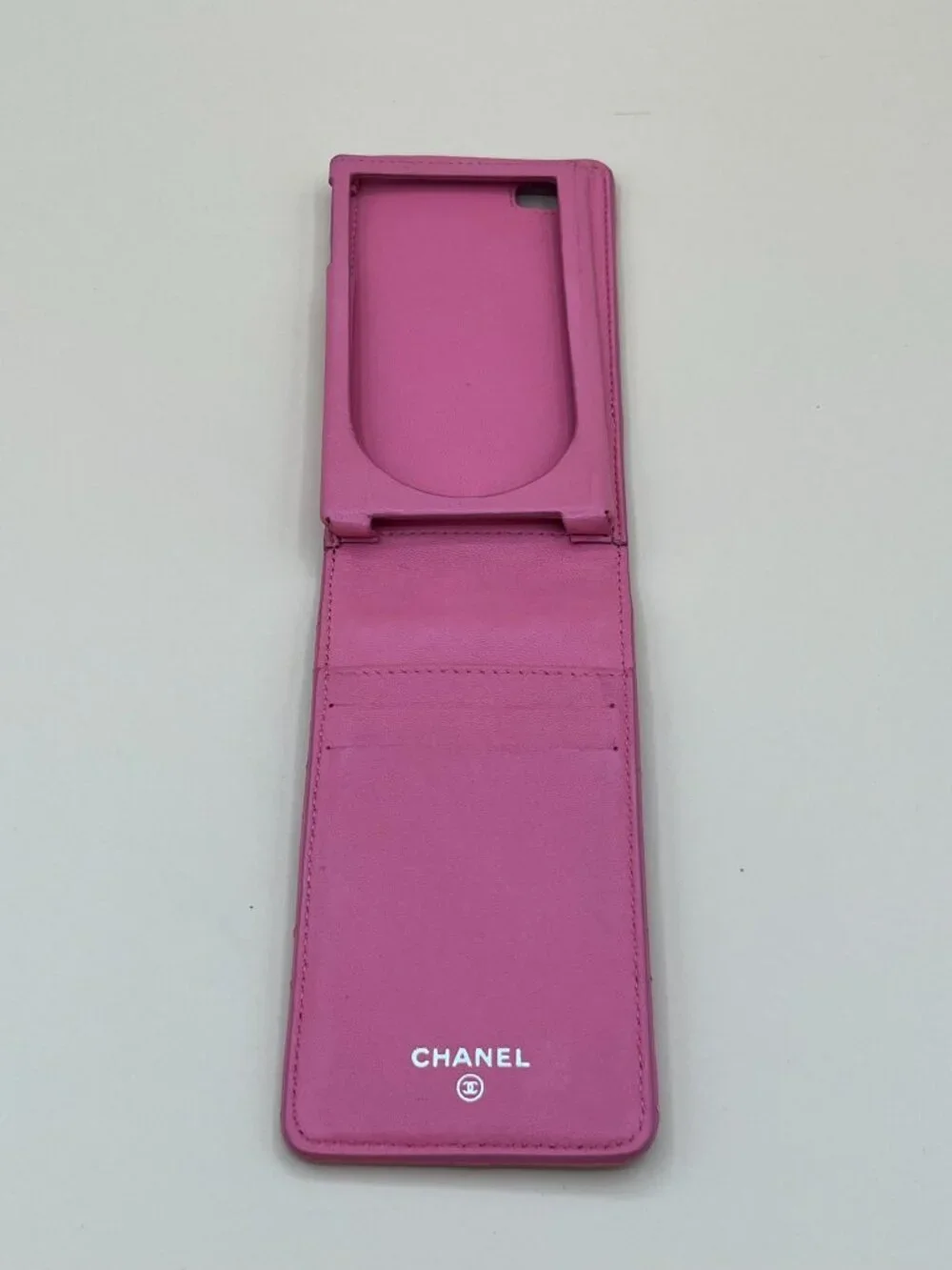 Chanel Pink Quilted Lambskin Cell Phone Case Holder Silver CC Logo Made in Italy